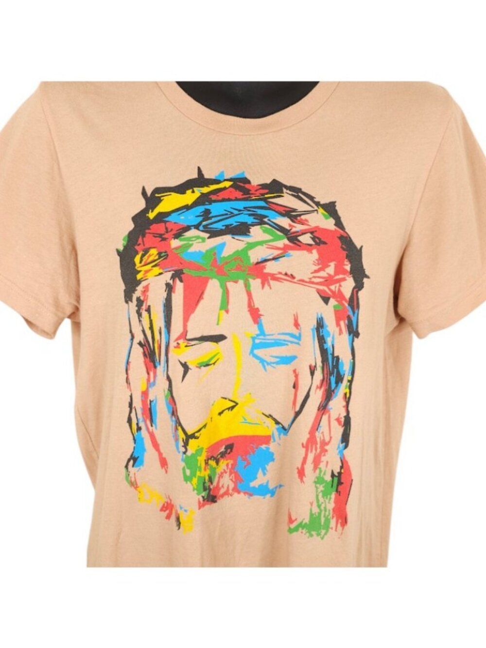 Christian T Shirt Mens Size Medium Beige Jesus Christ On The Cross WRLDINVSN